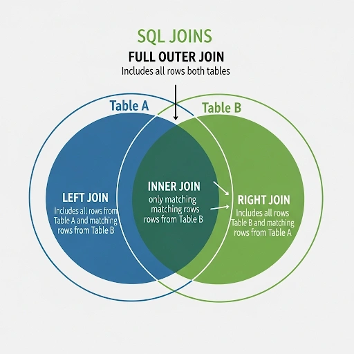 A Venn diagram illustrating how different SQL JOINs work, an essential concept for those who want to learn SQL basics.