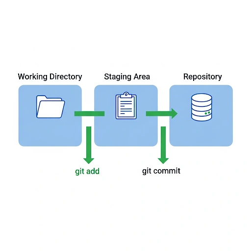 A diagram illustrating the Git workflow from working directory to staging area to repository, essential for those who want to learn Git basics.