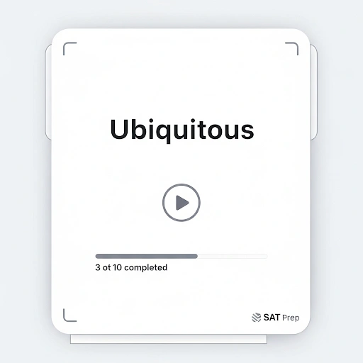 A digital flashcard showing a vocabulary word and an audio play button for pronunciation, illustrating an SAT vocab study tool. A digital flashcard showing a vocabulary word and an audio play button for pronunciation, illustrating an SAT vocab study tool.