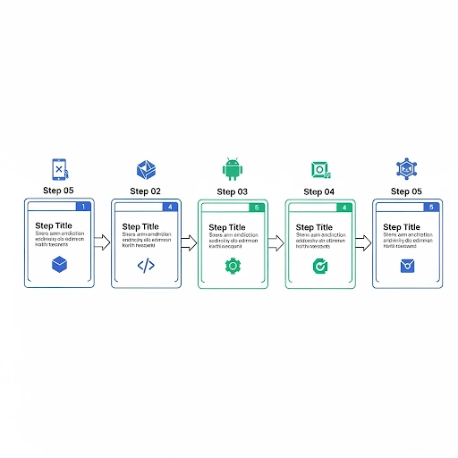 A flowchart showing the 5 step workflow to build an Android app with Kotlin, a key part of our guide.
