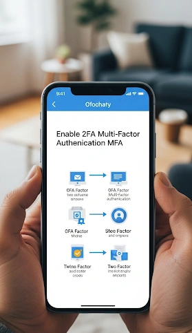 A step by step infographic on a mobile phone screen showing how to enable two factor or multi factor authentication with online privacy software for enhanced account security. A step by step infographic on a mobile phone screen showing how to enable two factor or multi factor authentication with online privacy software for enhanced account security.
