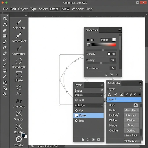 Adobe Illustrator 2025 interface showing vector tools and a clean workspace for logo design.