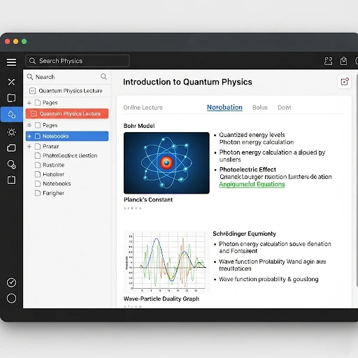 Screenshot of a digital note taking application displaying organized notes, bullet points, and images from an online lecture. Screenshot of a digital note taking application displaying organized notes, bullet points, and images from an online lecture.