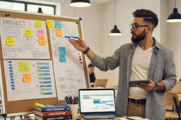 Thumbnail showing a founder with a project board and tools, representing project management basics startup founders need.